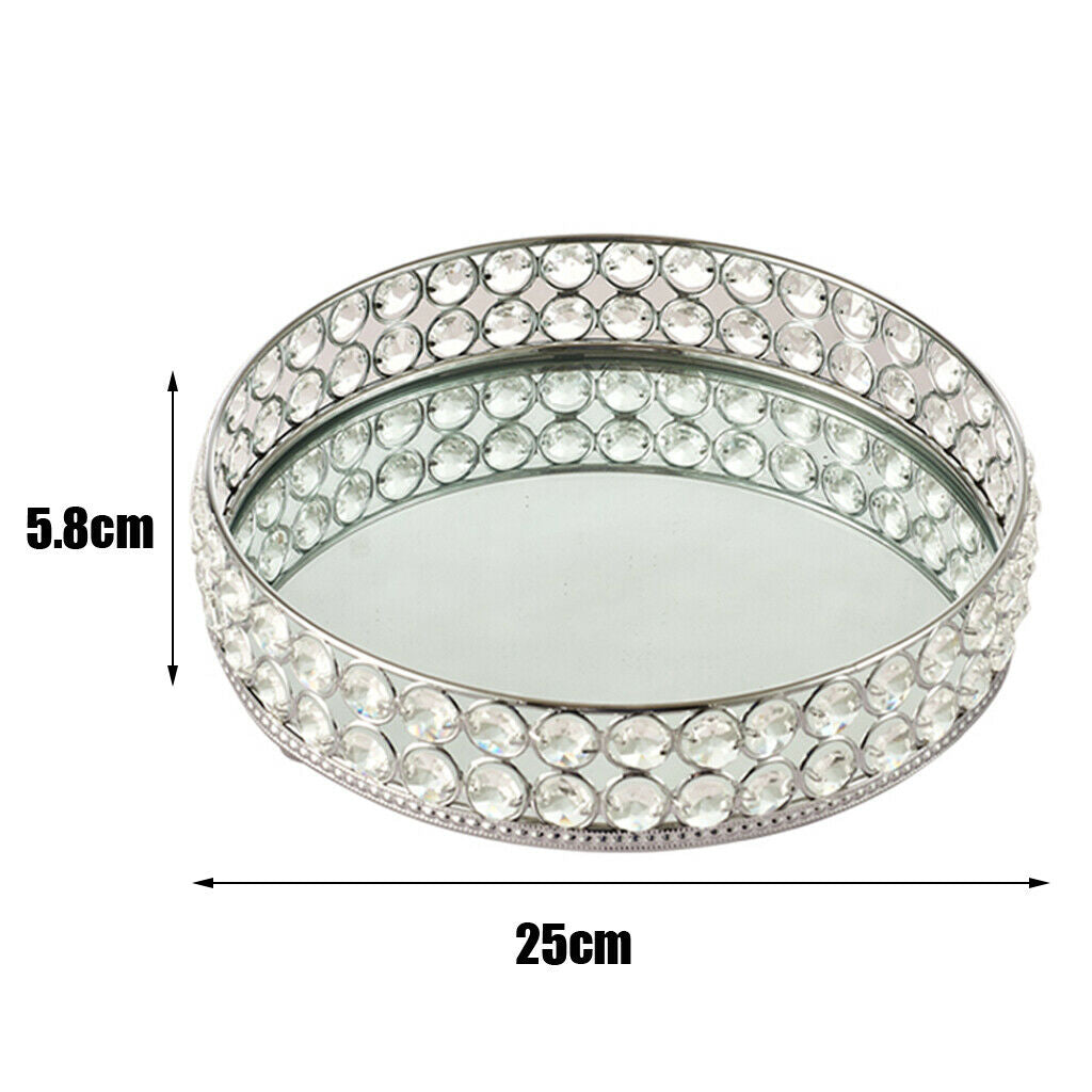 25cm Crystal Tray Candle Tray Mirrored Cosmetic Organizer Box Serving Plates