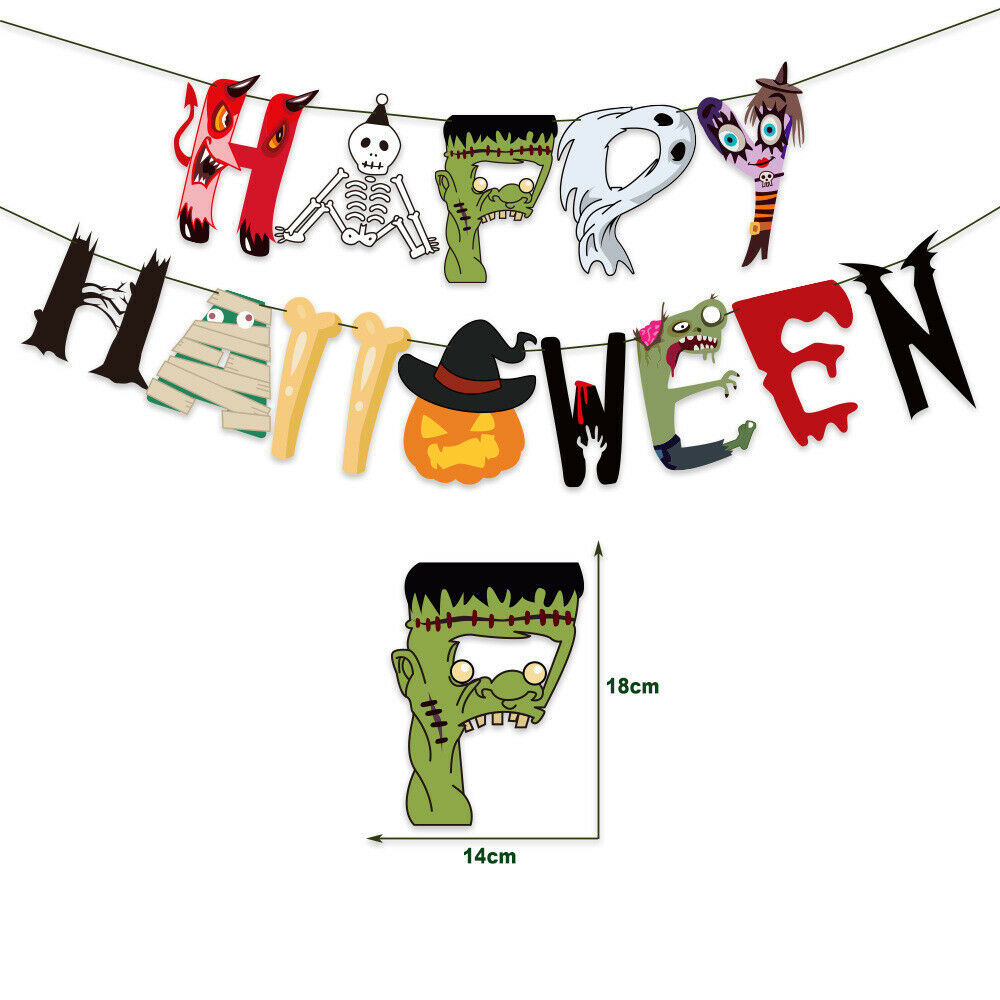 Happy Halloween Pull Flag Paper Banner Zombie Pumpkin Trick or Treat Party Decor