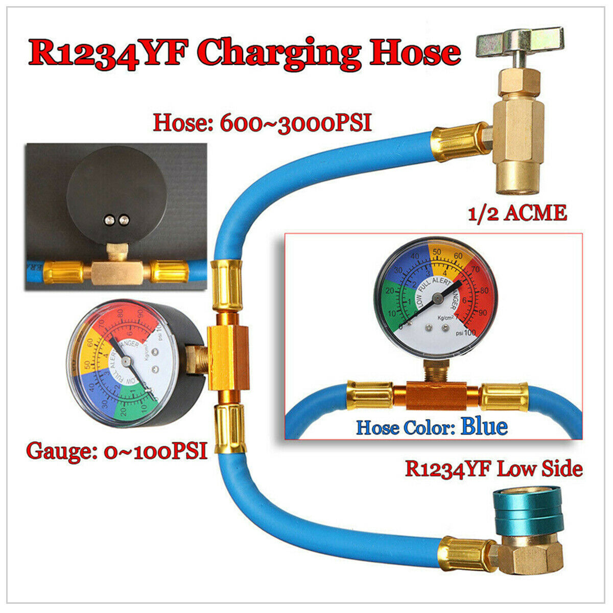 AC Adjustable Self-sealing R1234yf 100Psi Gauge Pressure Hose Filled Refrigerant
