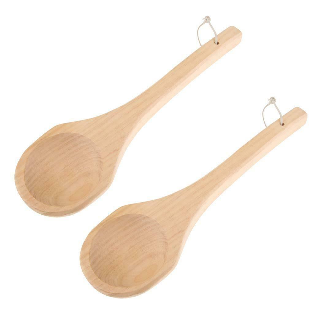 Pack of 2 Natural Wood Water Ladle Dipper Bailer Soup Spoon Wine Scoop Sauna