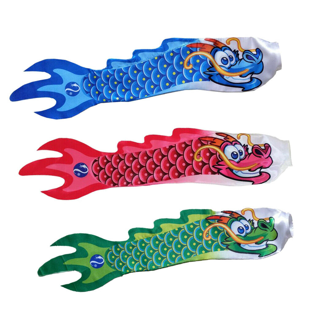 3Pcs Outdoor Garden Windsock Flag Chinese Dragon Carp Streamer Wind Sock