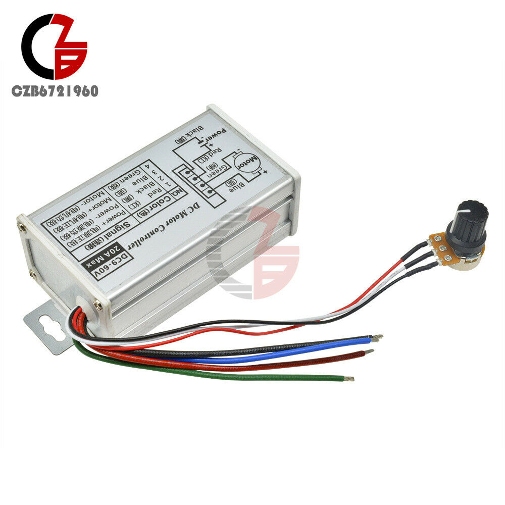 9V-60V 20A PWM DC Motor Stepless Speed Controller Switch Reversible Pulse Driver