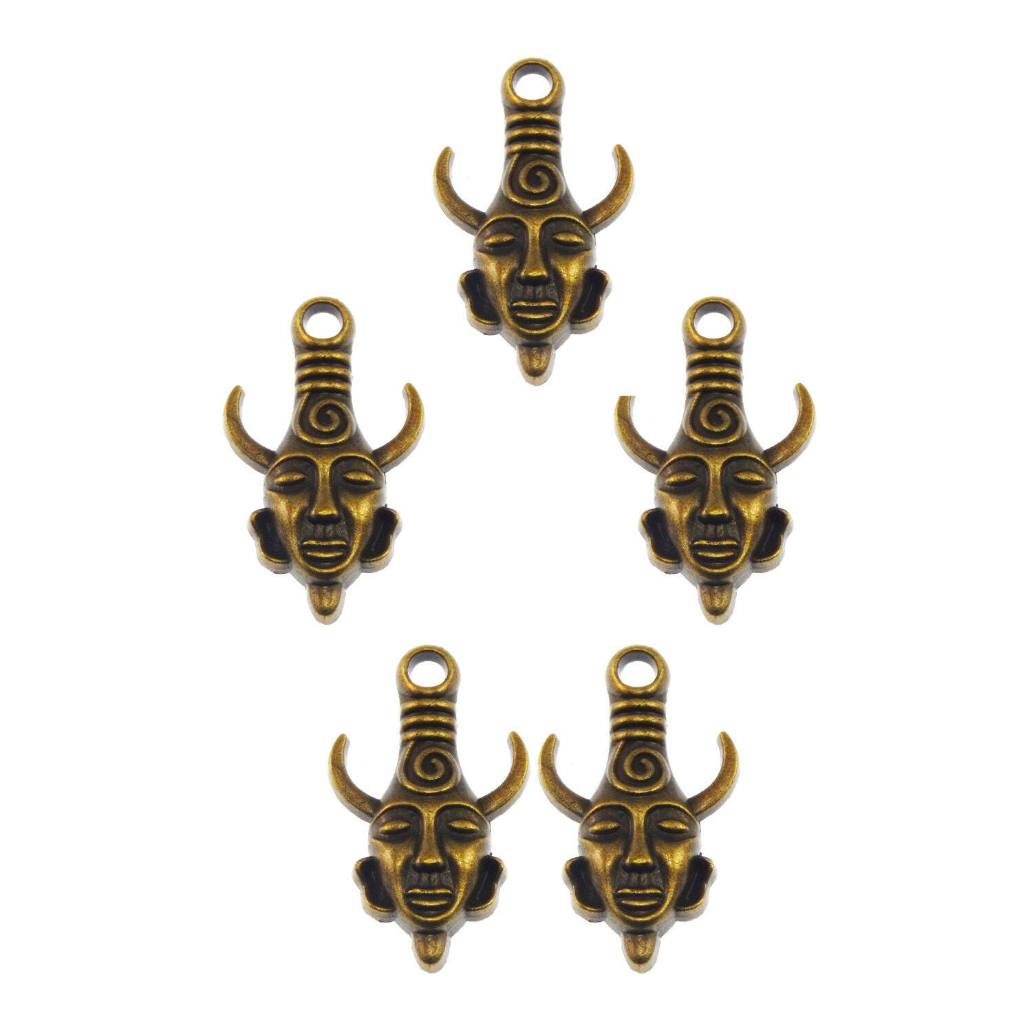 Antiqued Style Bronze Tone Alloy Man Head Horn Pendant Charm 26*20*5mm 20PCS