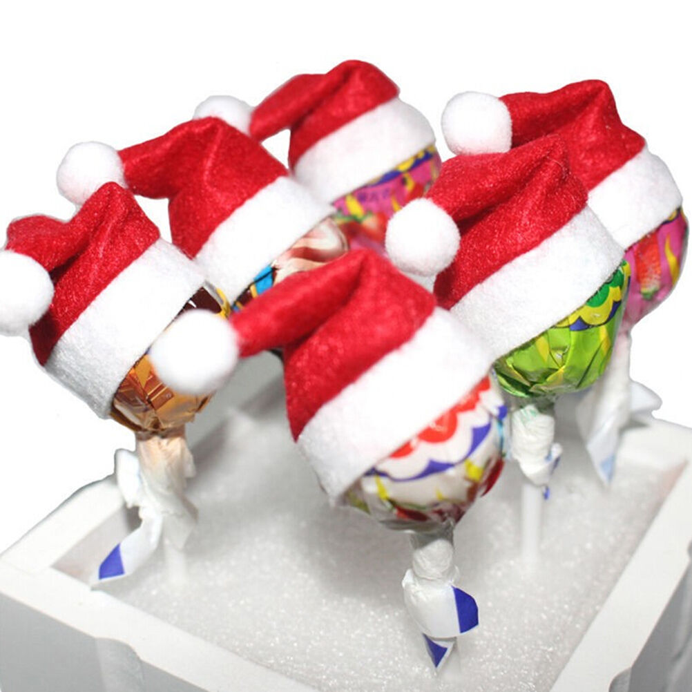 12Pcs New Mini Santa Hat Lollipop Cover Wraps Tops Toppers Christmas Decor.l8
