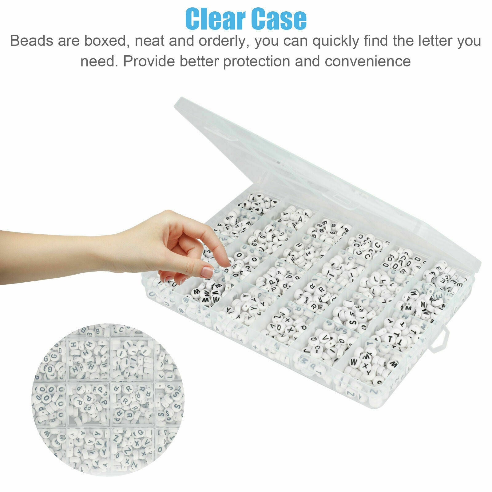 1200PCS White Letter 7mm/0.28in Disc Shape Alphabet Beads Multi A-Z DIY Craft