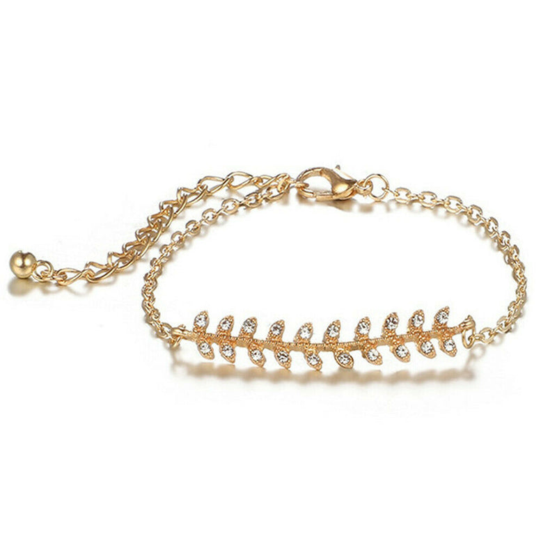 4pcs/Set Women's Leaf Branch Bangle Open Cuff Bracelet Crystal Jewelry Set