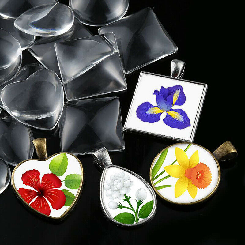 60pcs Pendant Trays Bright Glass Cabochon Necklace Cord for Photo Pendant DIY Fx