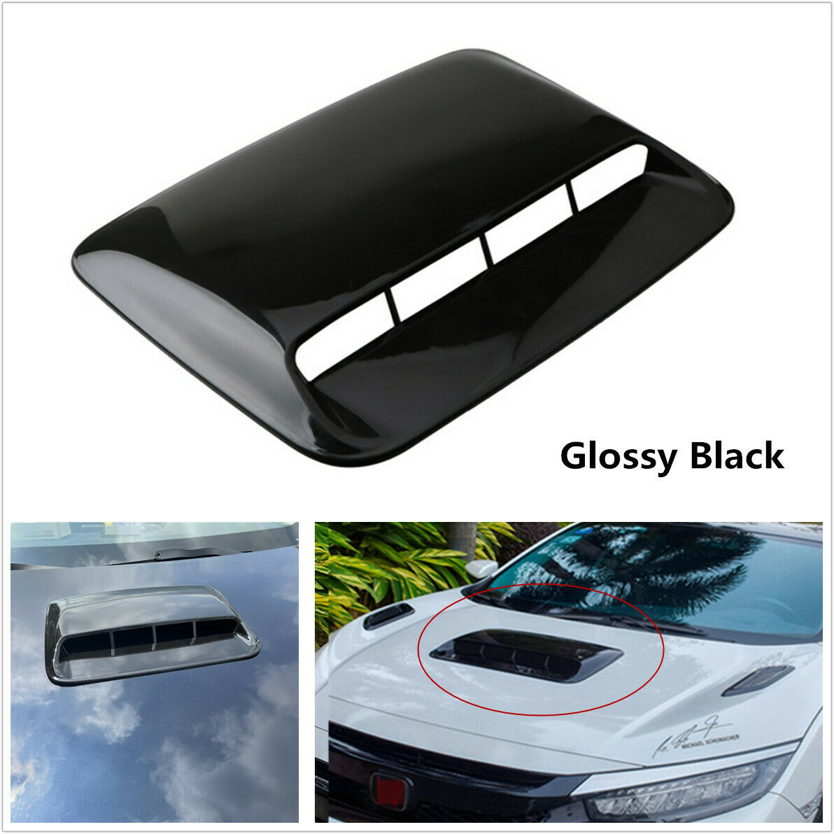 Universal Car SUV Hood Scoop Air Intake Vent Bonnet Decorative Cover Gloss Black