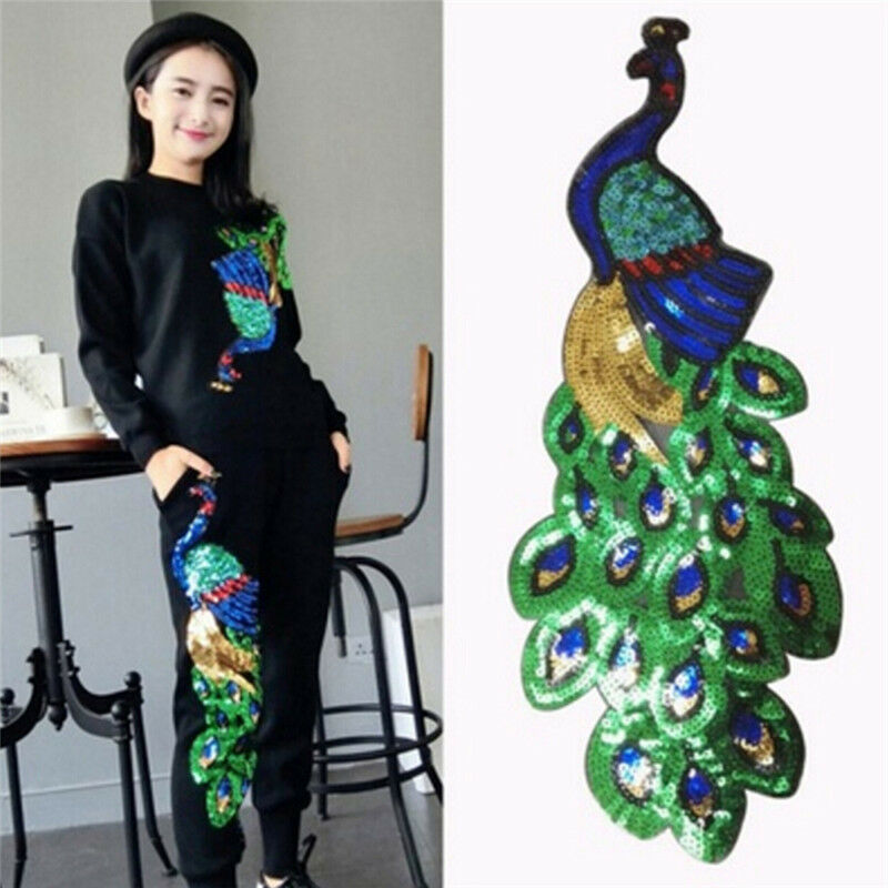 Women Sequin Peacock Embroidery Applique Patch Sew On Clothes Accessory.l8