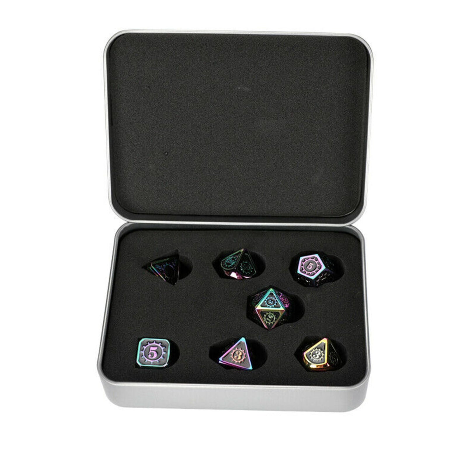 For DND RPG MTG Role Playing Game Rainbow Metal Polyhedral Dice 7Pcs/set W/ Box