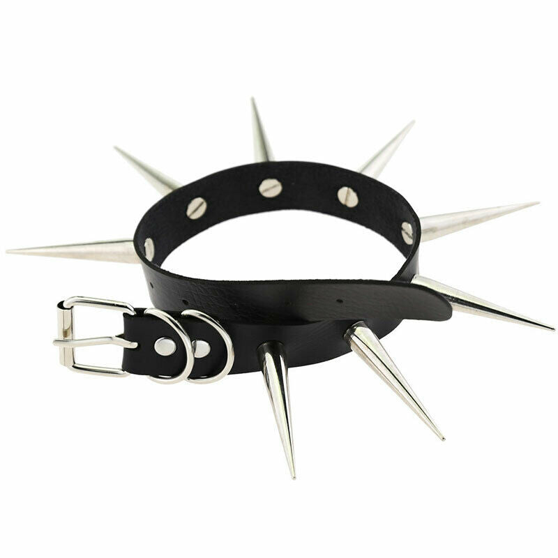 Metal Spike Rivets Rock Gothic Chokers PU Leather Stud Collar Choker Necklac Qx