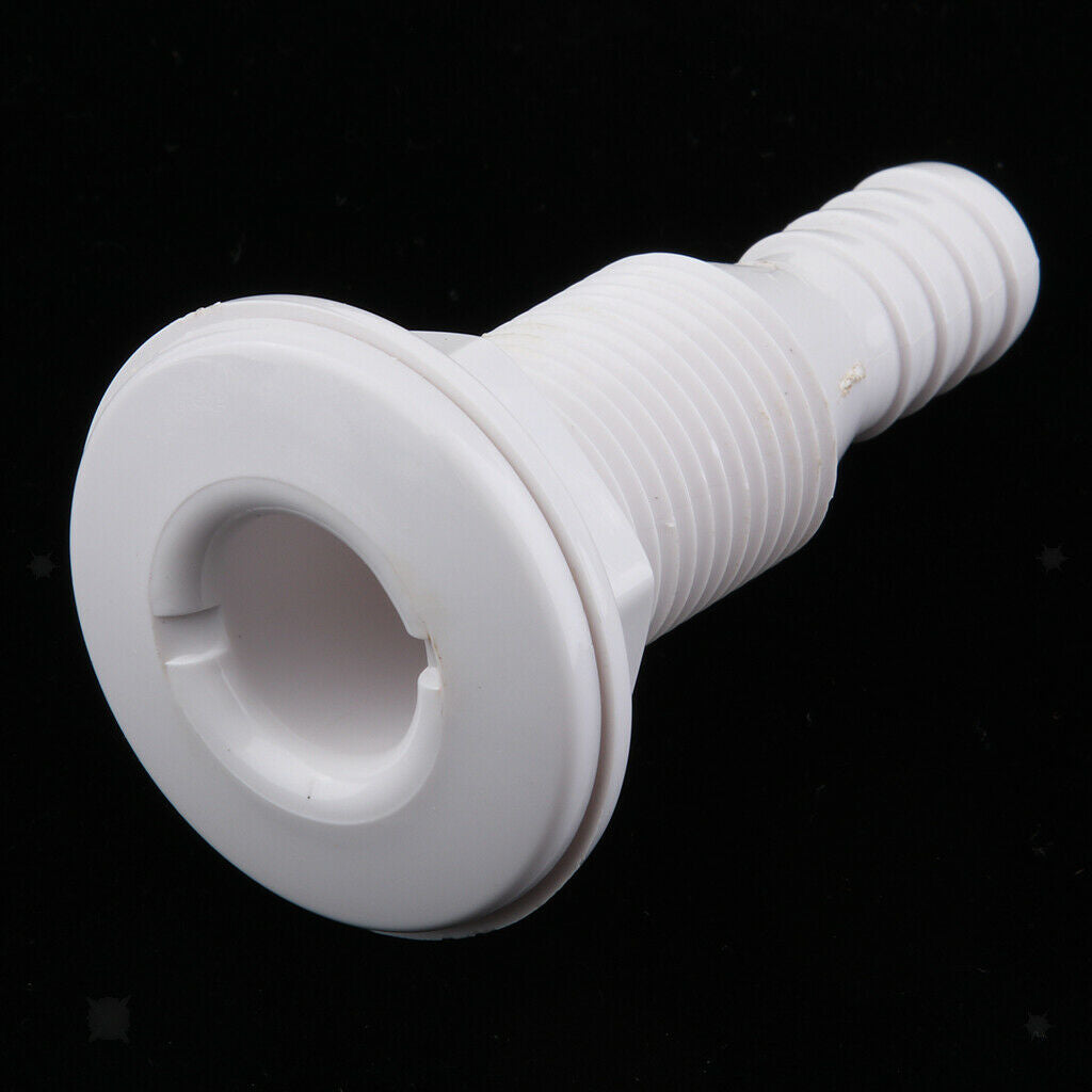 White Plastic Boat Thru Hull Fitting Drain Connector For 5/8 inch Hose Barb
