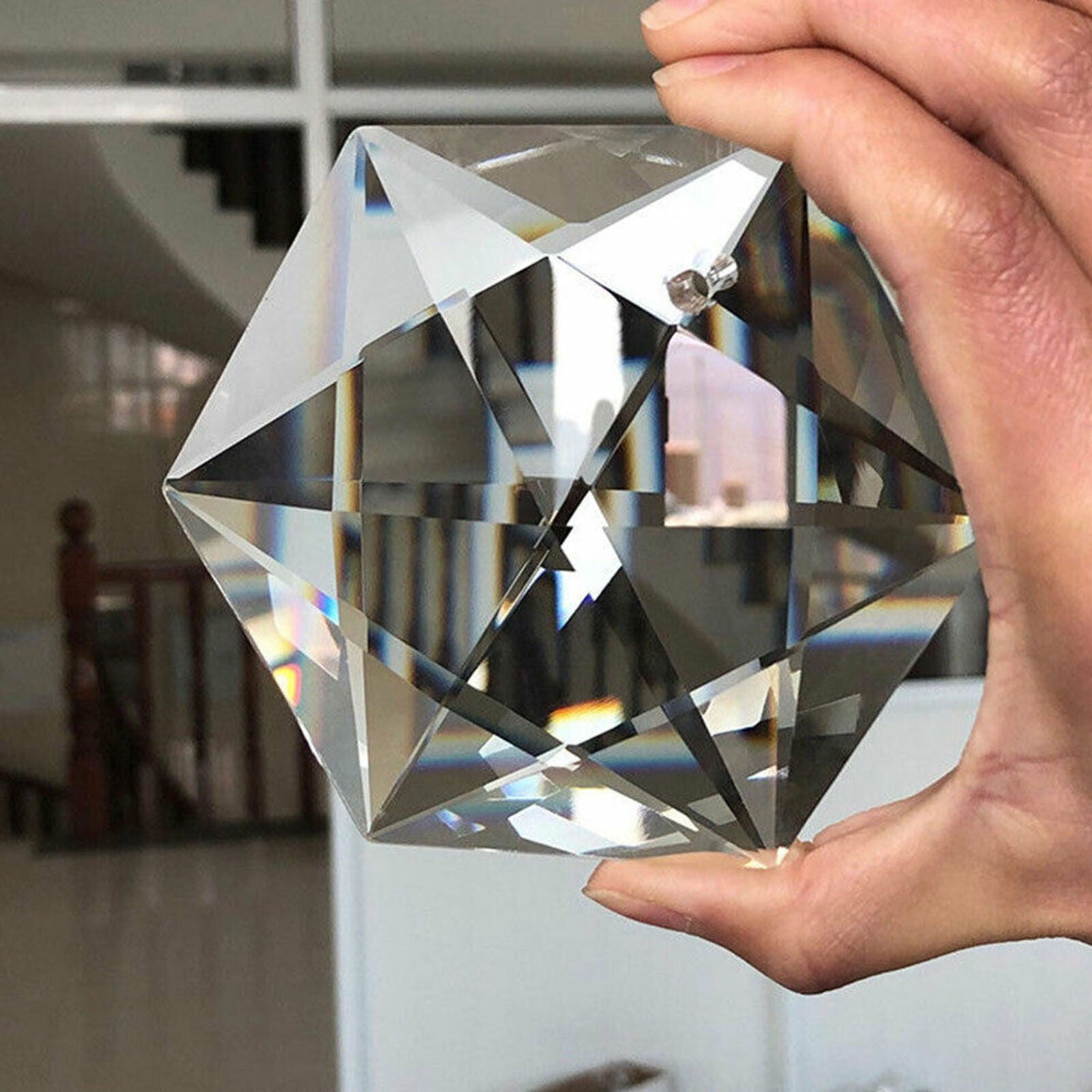 100MM Clear Glass Crystal Large Hexagram Prisms Pendant Suncatcher Fashion