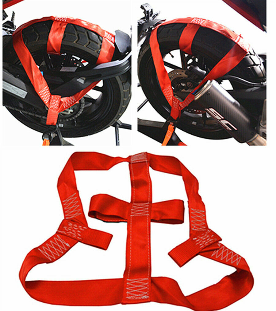 1 Pc RED Motorbike Rear Wheel Tie Down Strap Long Haul Short-distance Transport