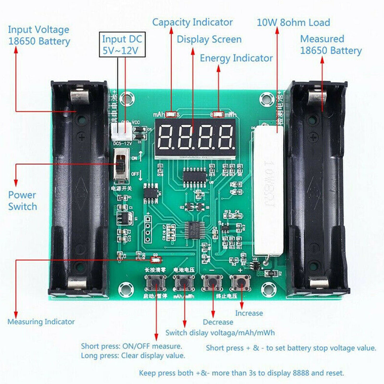 XH-M240 Battery Capacity Tester for   Lithium Discharge Energy Testing Meter