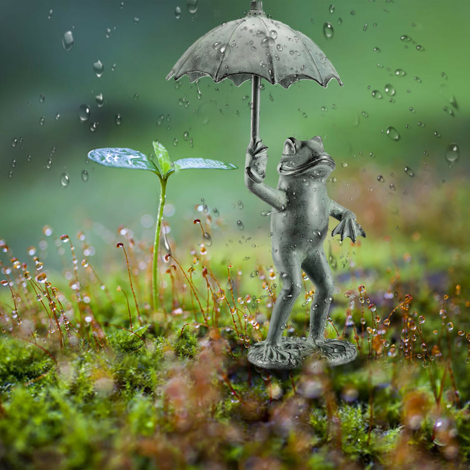 Frogs Umbrella Statues Garden Lawn Patio Ornament Indoor Outdoor Sculpture