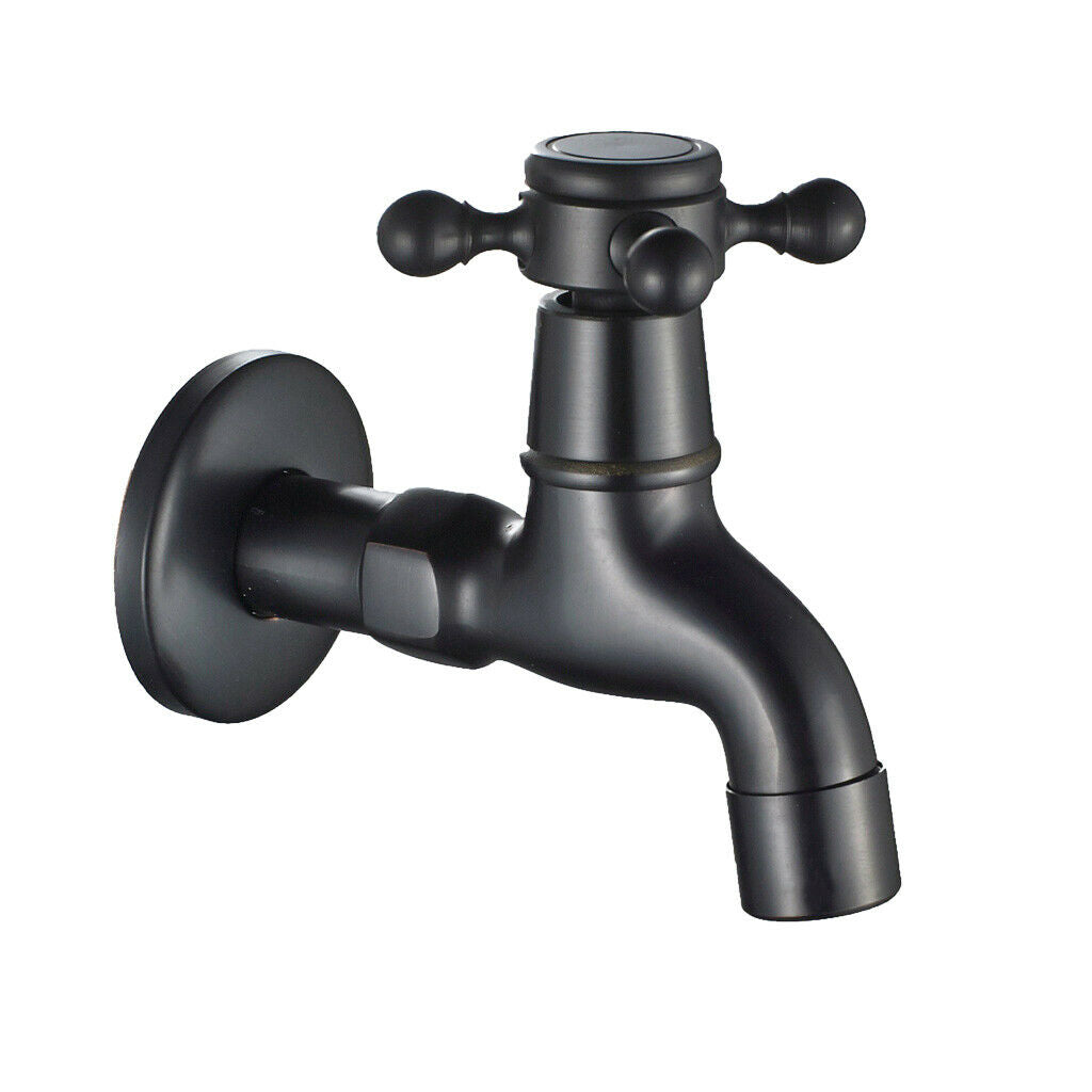 Wall Mounted Water Tap Garden Faucet Washing Machine Bibcock Tap Black B