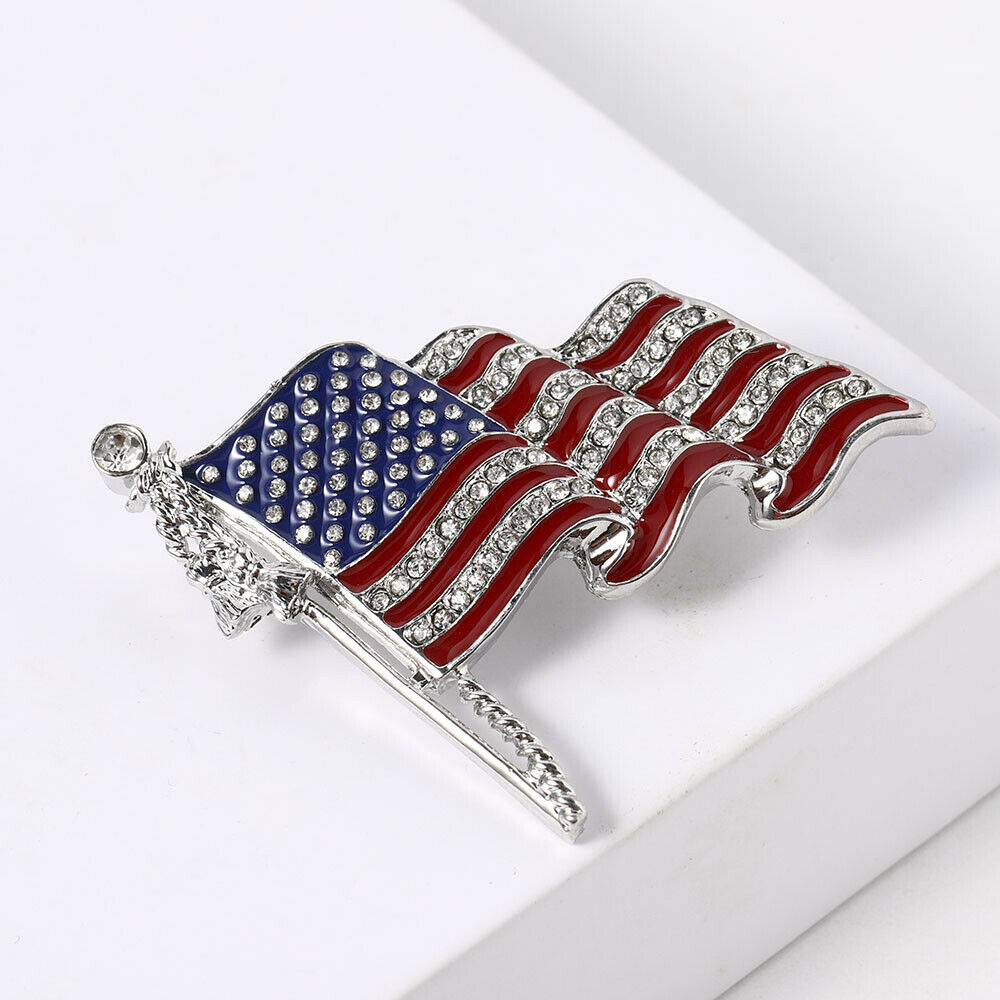 American Flag Rhinestones Crystal Brooch Pin Elegant Jewelry Lapel Fashion US