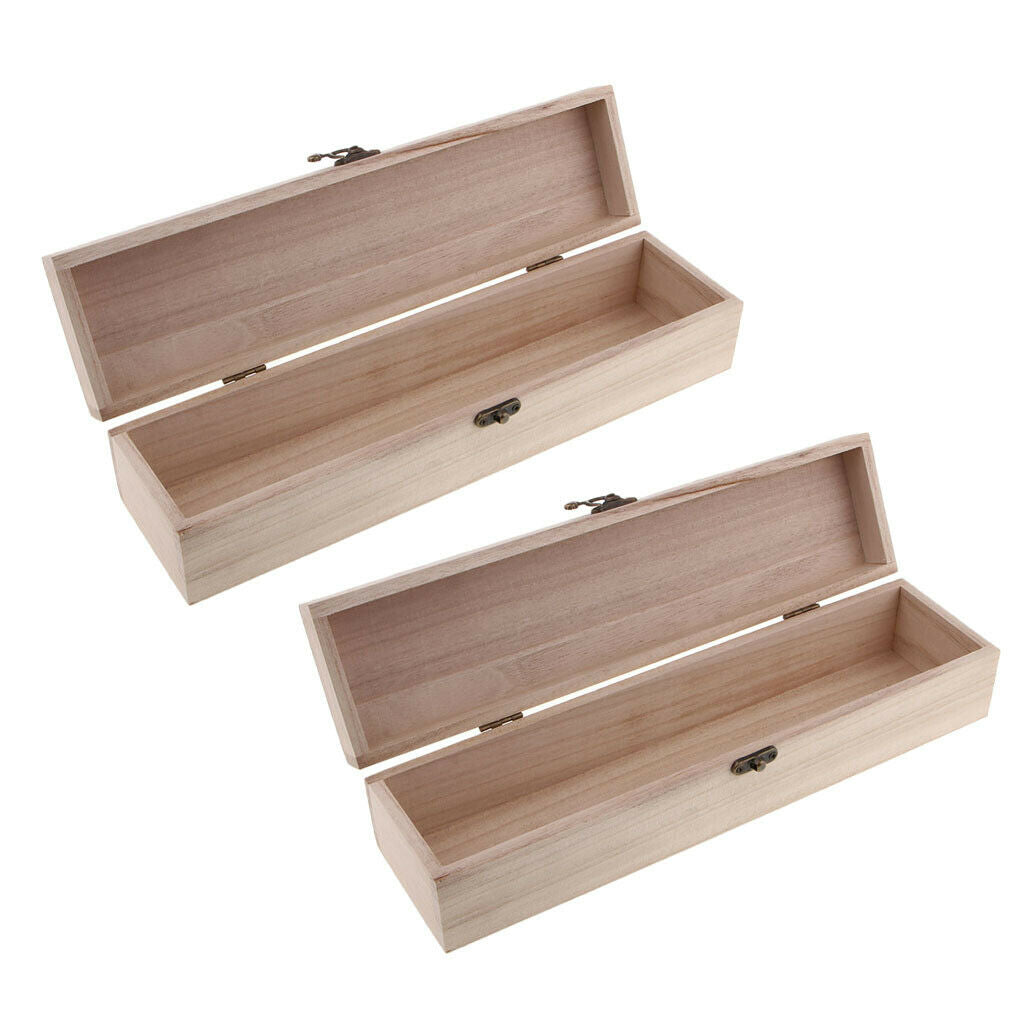 2Pack Plain Natural Wood Trinket Storage Box with Hinged Lid Case Kids Toys DIY