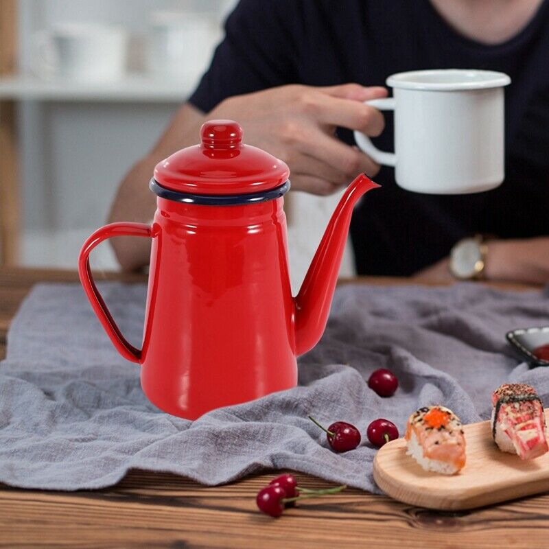 1.1L Enamel Coffee Pot Hand Tea Kettle Induction Cooker Gas Stove Universal ReH1