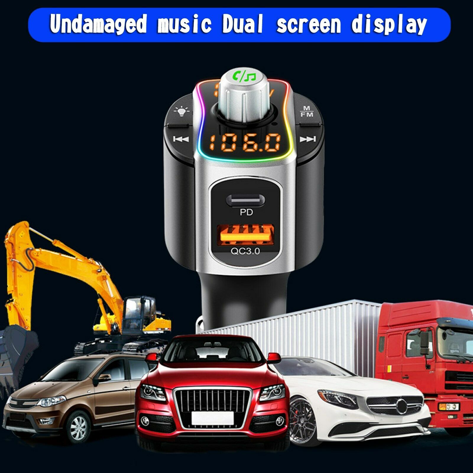 Car FM Transmitter BT 5.0 MP3 Audio Player QC3.0+PD Wireless Handsfree Car Kit