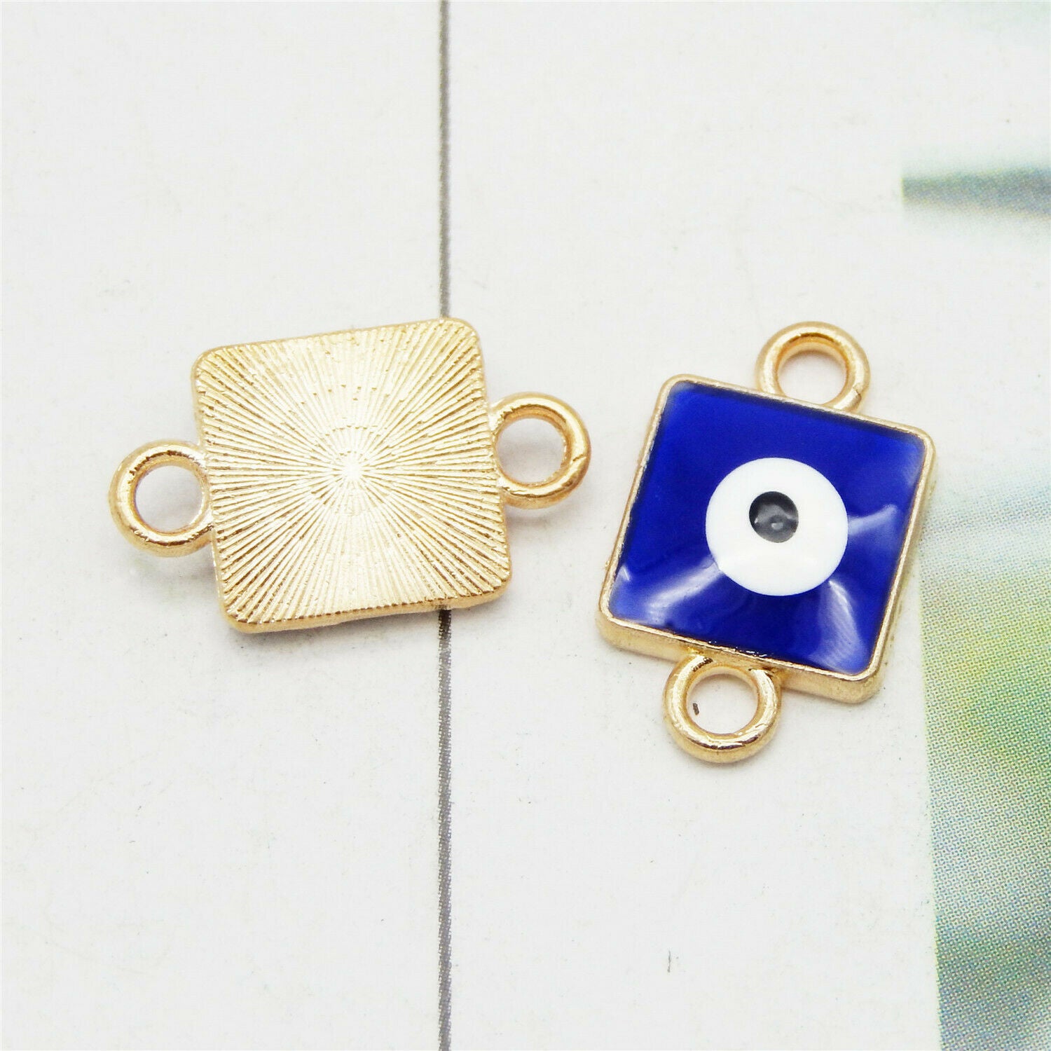 12 PCS Golden Blue Alloy Turkish Evil Eye Enamel Charm Connector Pendant 16*10mm