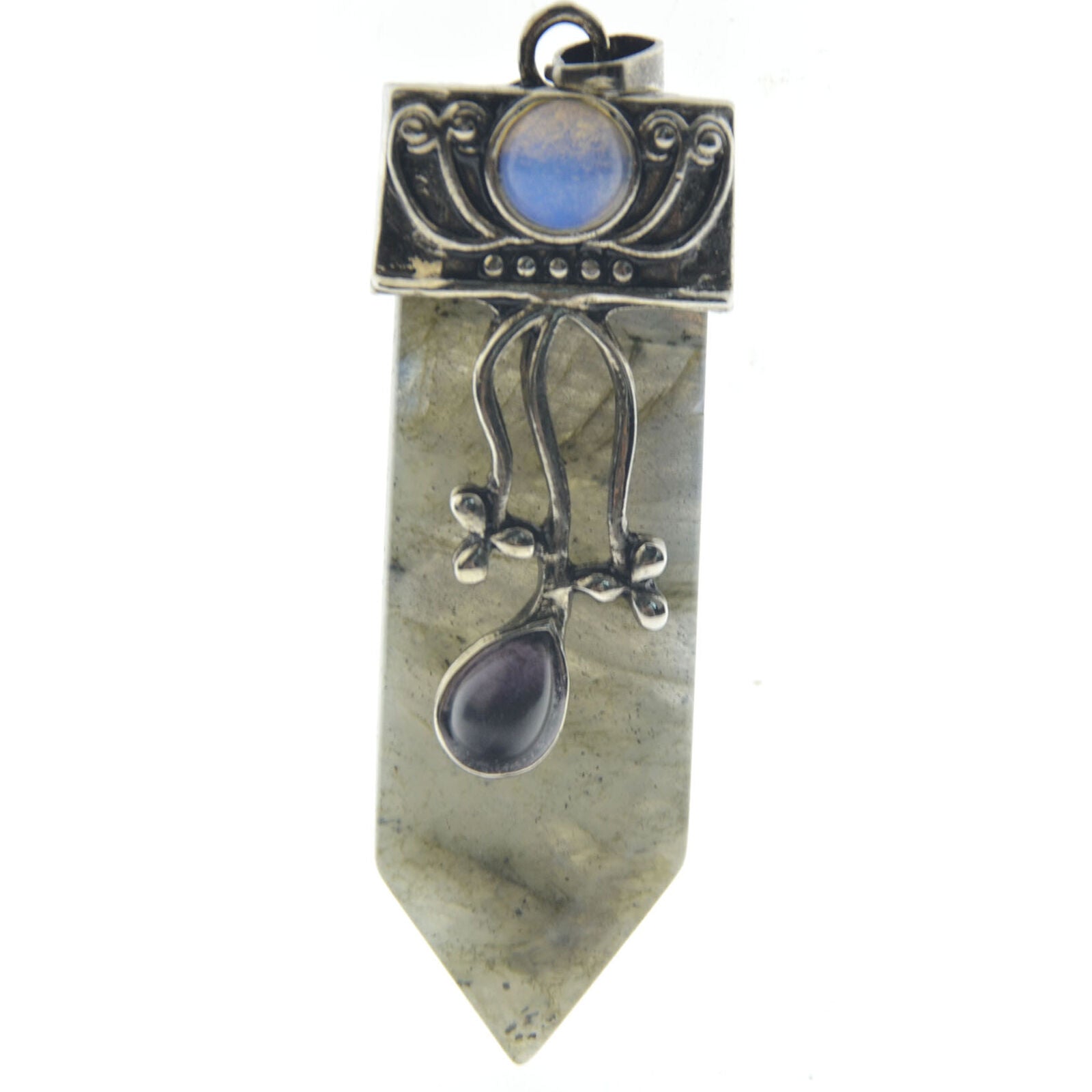 Labradorite Stone Prism Magic Wand Energy Reiki Healing Amulet Pendant bead