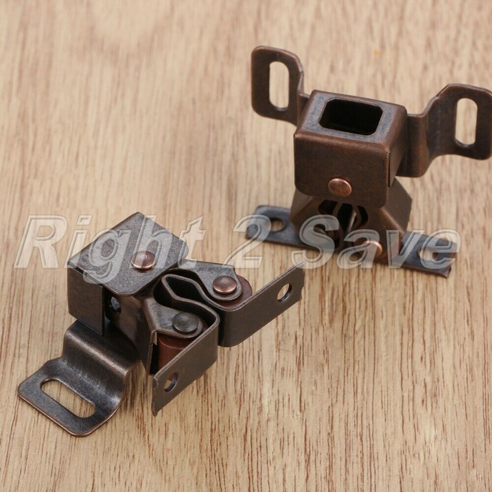 Cabinet Cupboard Dresser Double Ball Roller Door Latch Catch Copper Tone 4pcs