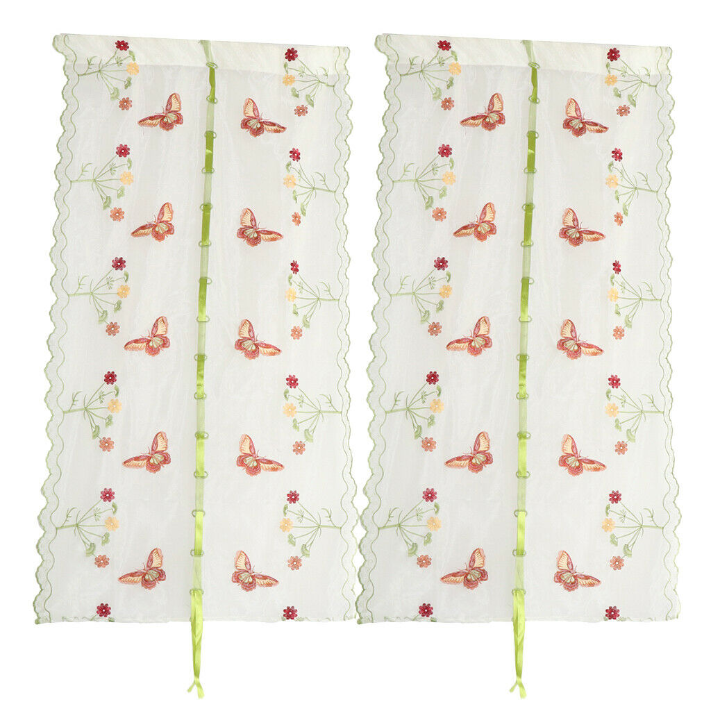 Set of 2 Butterfly Embroidered Roman Curtain Balloon Curtains Sheer Window