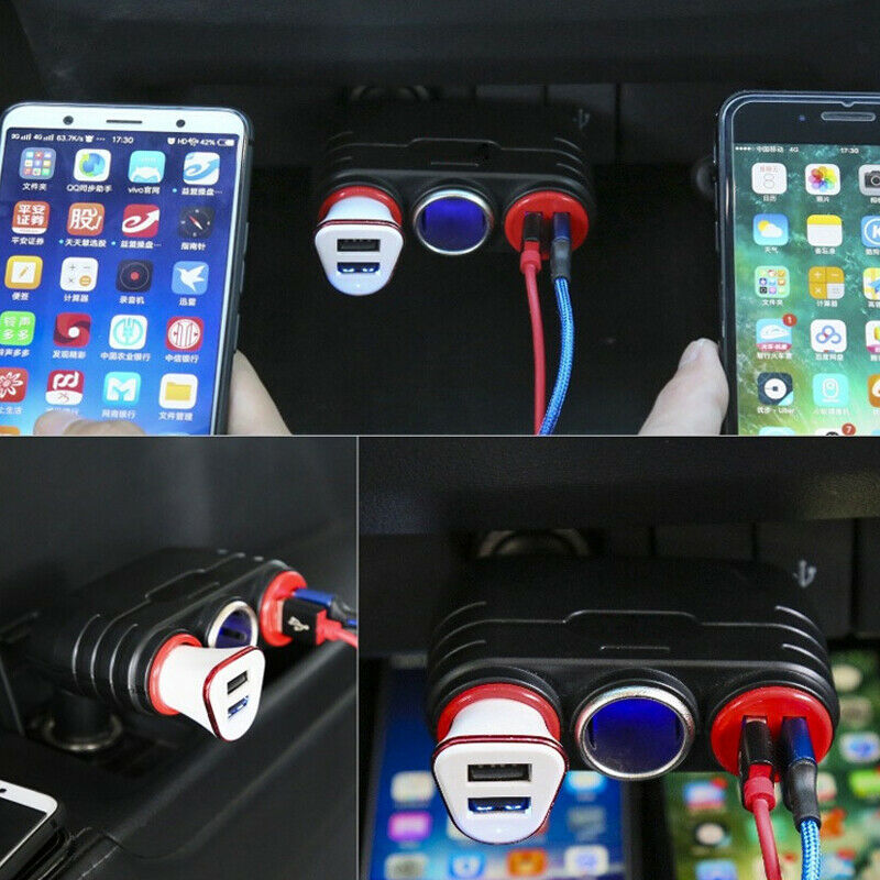 Dual USB 12V-24V Car Charger Adapter Fast Charge Cigarette Lighter Mounting 120W