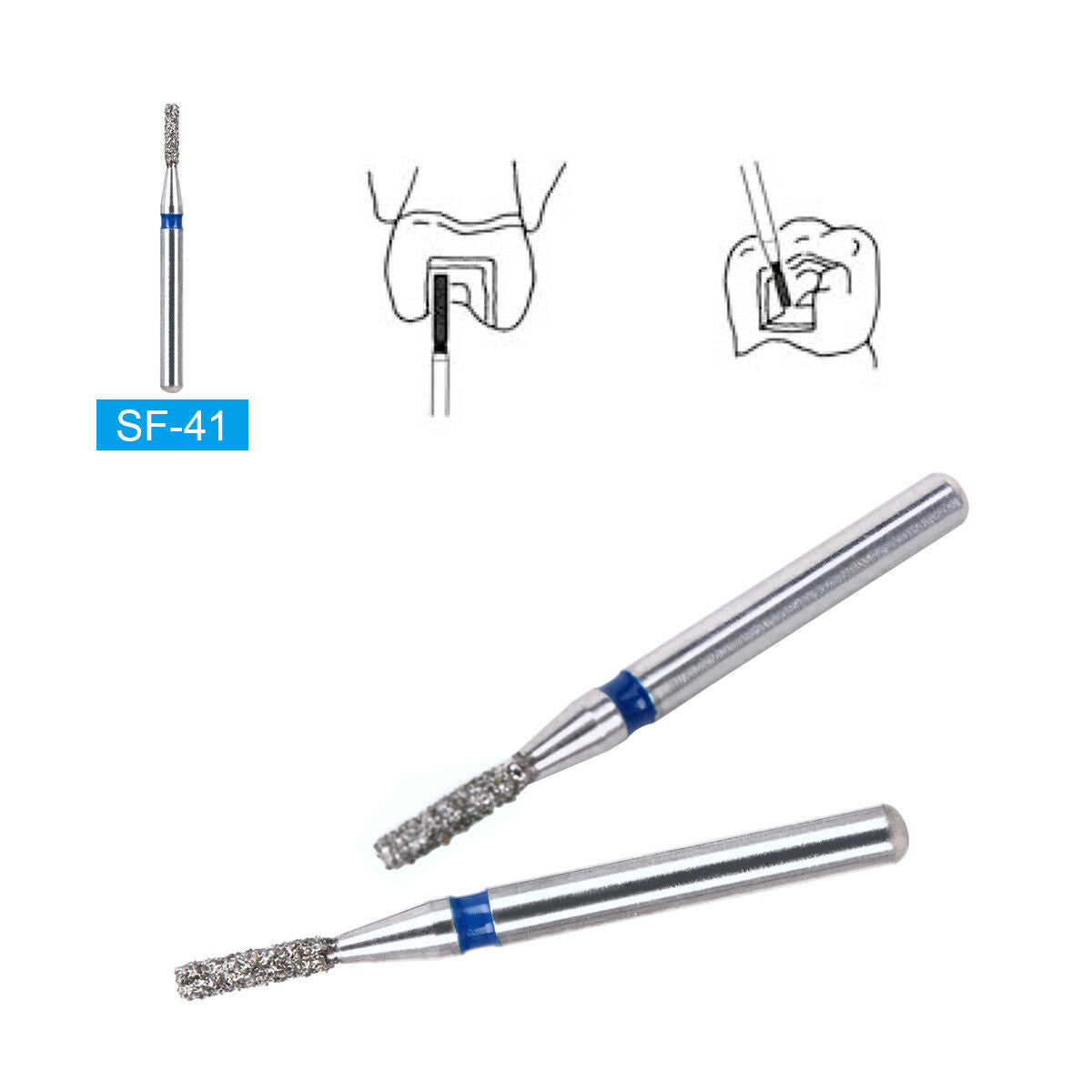 100X 2-tier Dental Diamond Burs Straight Flat end for High Speed Handpiece SF-41