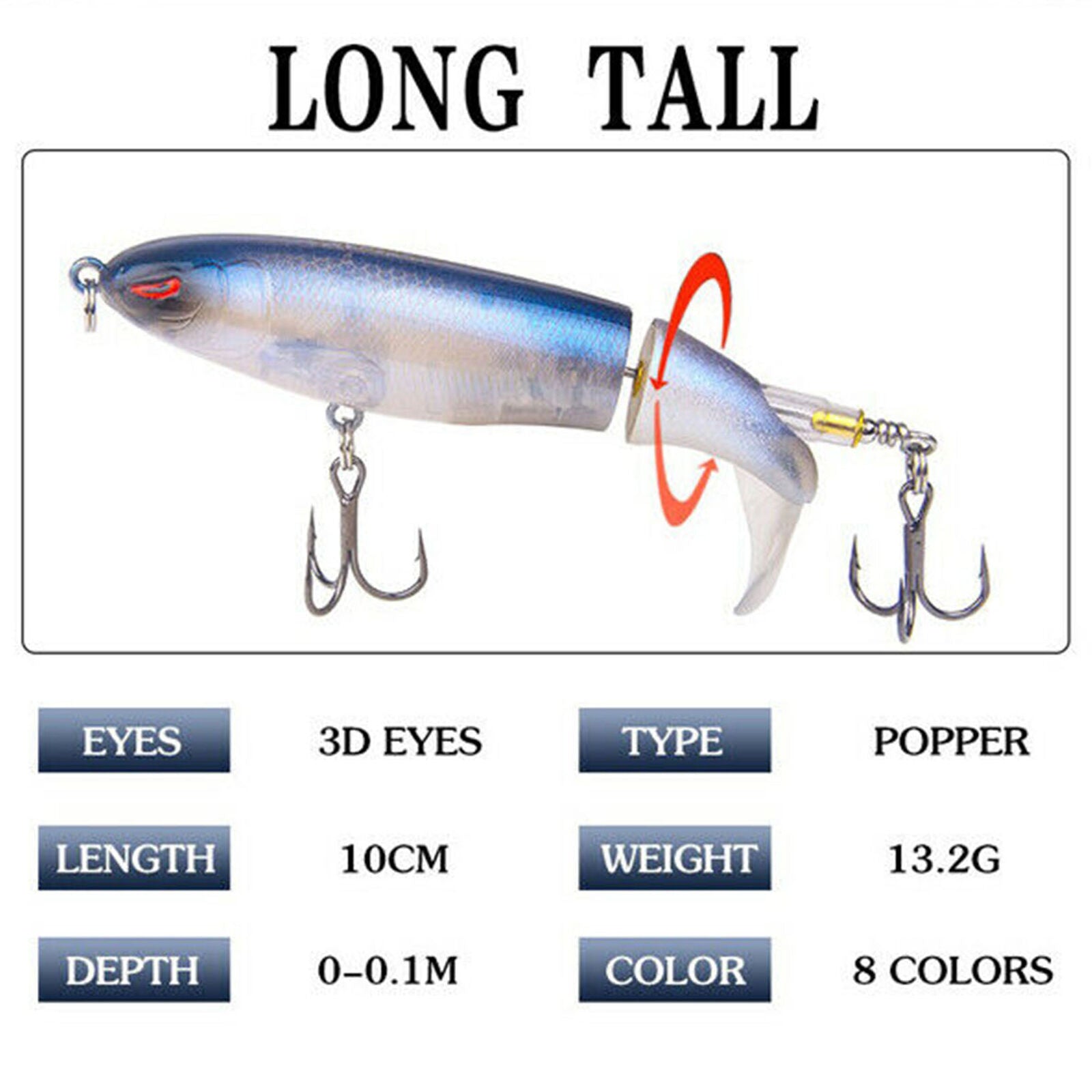 Whopper Plopper Fishing Lures Top water Floating Rotating Tail Surface Crankbait