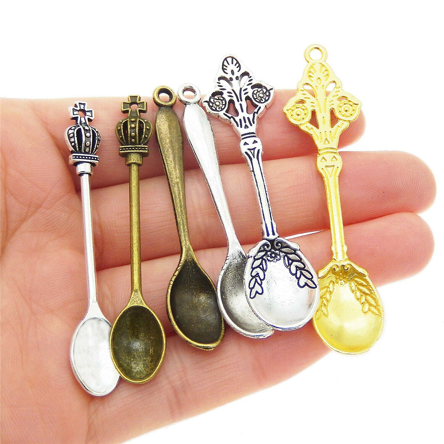 12 pcs Mix Lot Metal Alloy Spoons Charms Pendants Jewelry Drop Dangles Crafts
