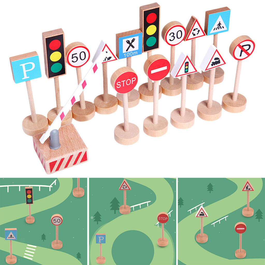 15/Set Wooden Road Sign Traffic Light Safety Learning Montessori Party Toys