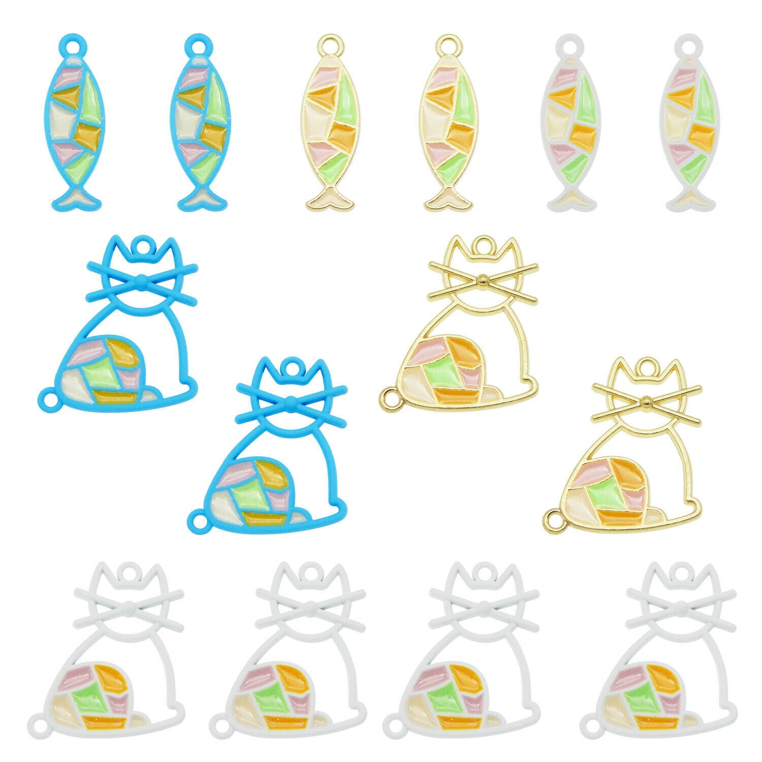 12PC Enamel Mixed Hollow Cat Fish Design Charms Pendant Connector for DIY Making