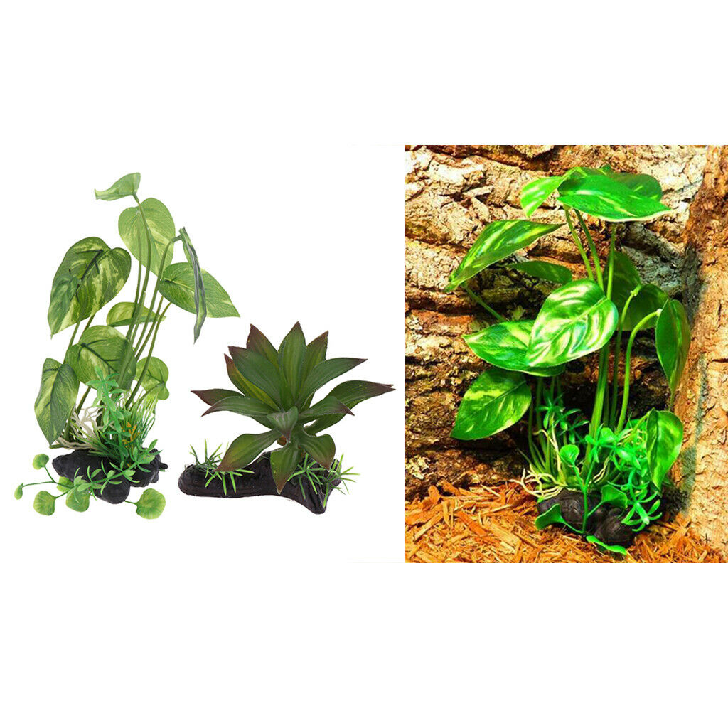 2Pcs Reptile Aquarium Lifelike Underwater Plant Water Grass Decorations
