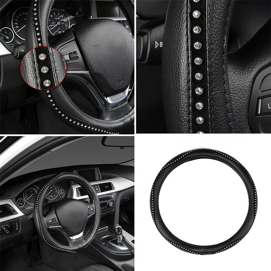 Fashion Car-styling Auto Steering Wheel Covers Anti-Slip Black w/ Luxury Crystal