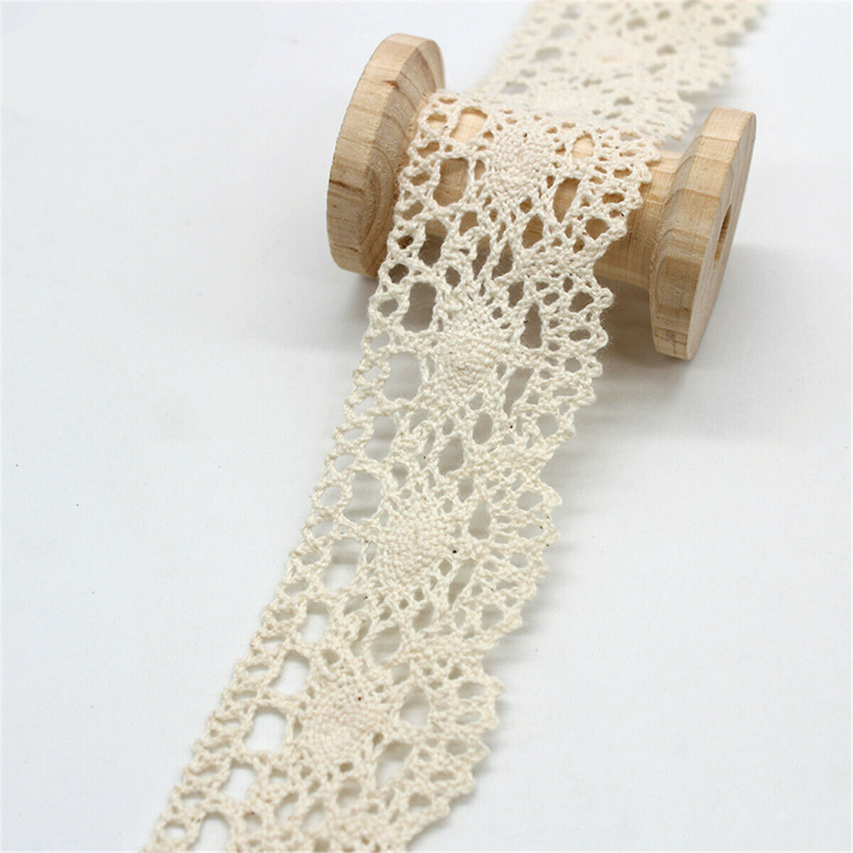 2 Yd Embroidery Floral Beige Cotton Lace Trim Ribbon Wedding Fabric Sewing Craft