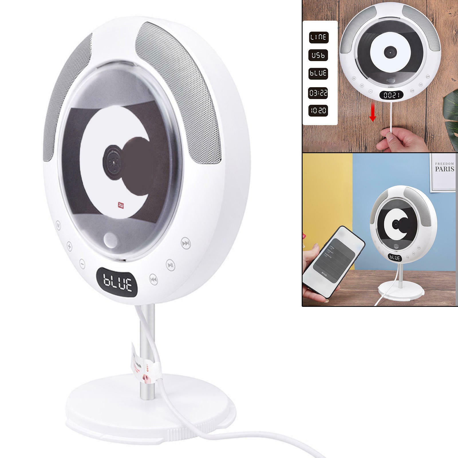 Bluetooth CD Player Wall Mounted/Desktop with Remote Control for Home Decor