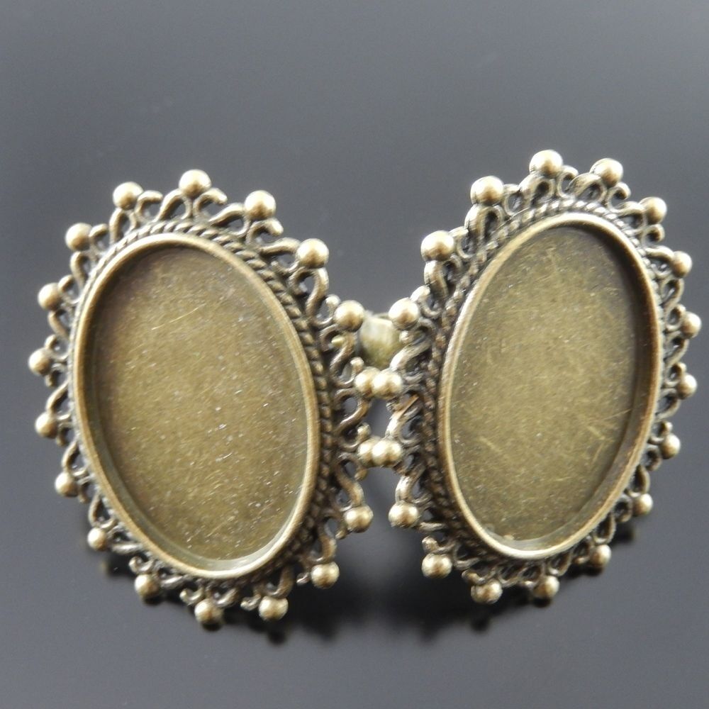 Retro Style Bronze Zinc Alloy Tray Cameo Setting Ring Adjustable 25*18mm 6pcs