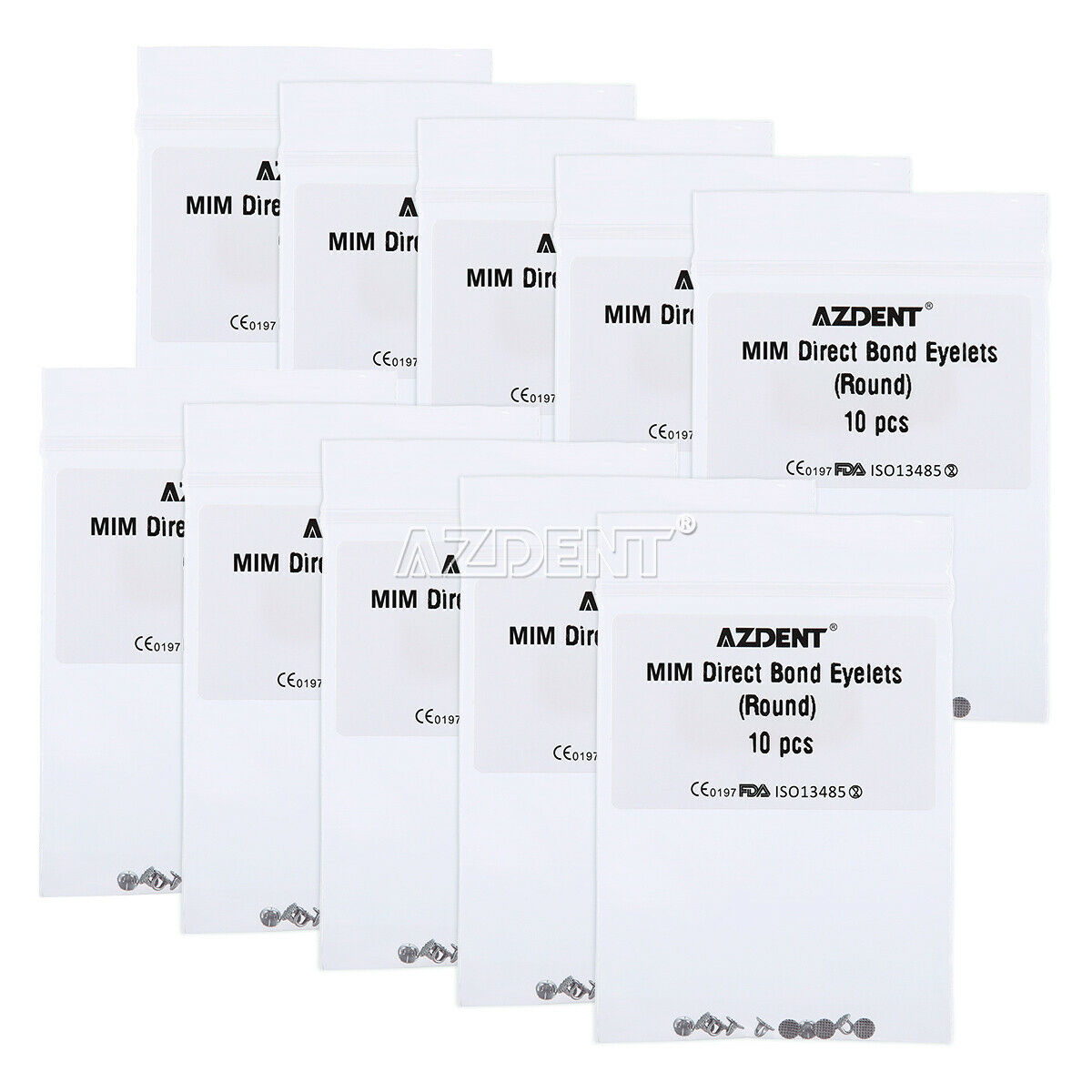 50 Kit Dental Orthodontic Lingual Buttons Direct Bond Eyelet Round Base AZDENT