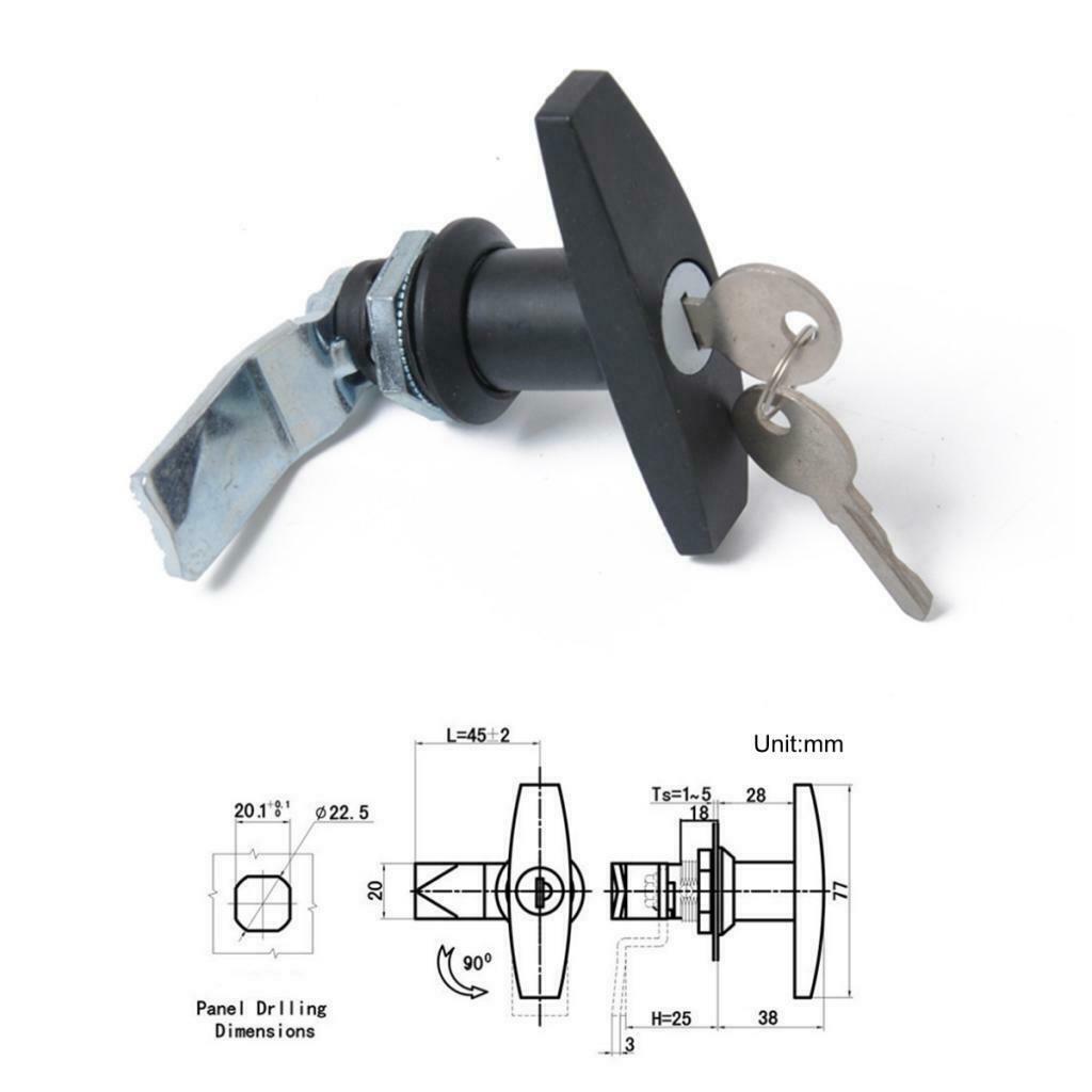 New T-handle Garage Door Lock 77mm Long Shaft Black