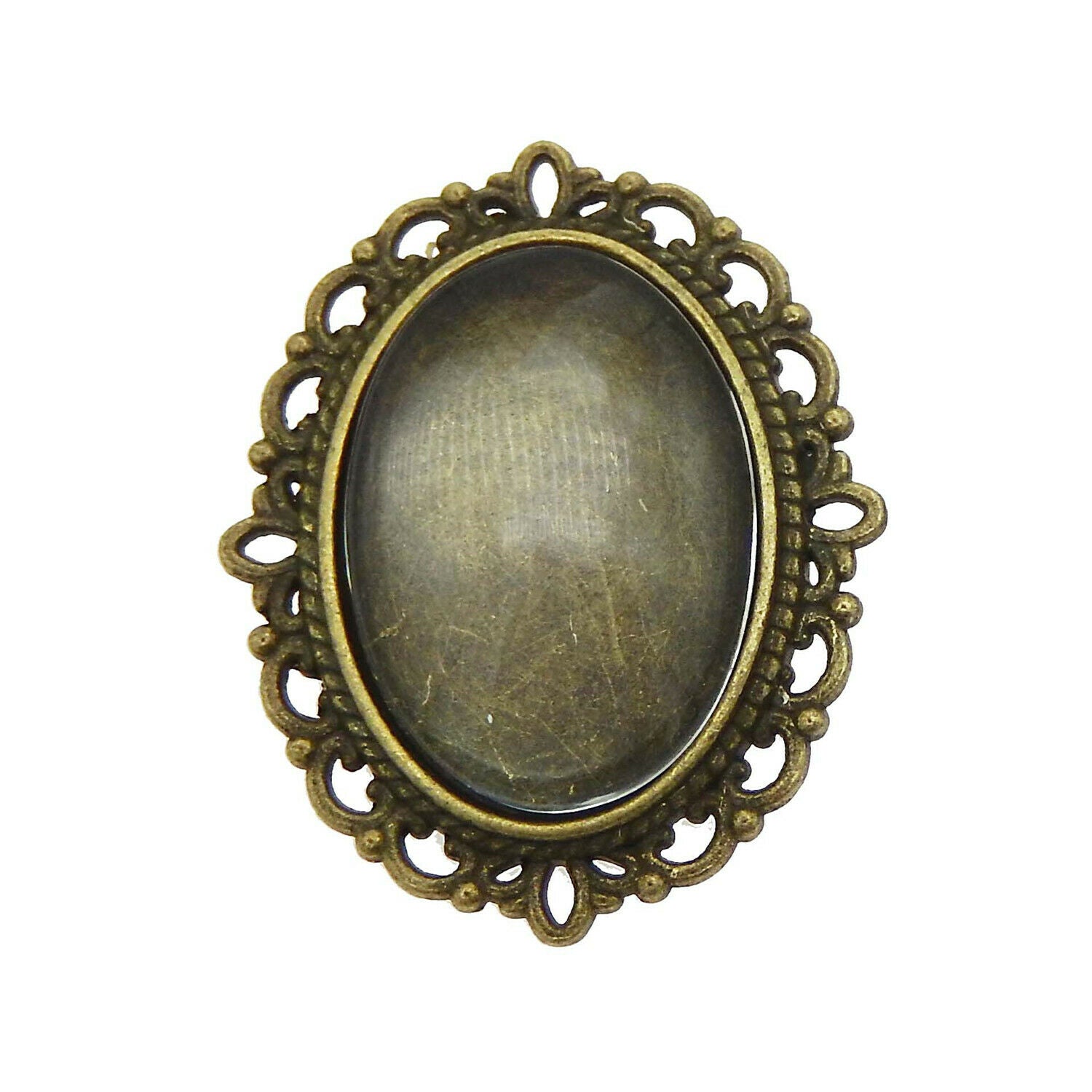 2Sets Alloy Bronze Oval Base w/ 25x18mm Glass Cameo Cabs Brooch DIY Accessories