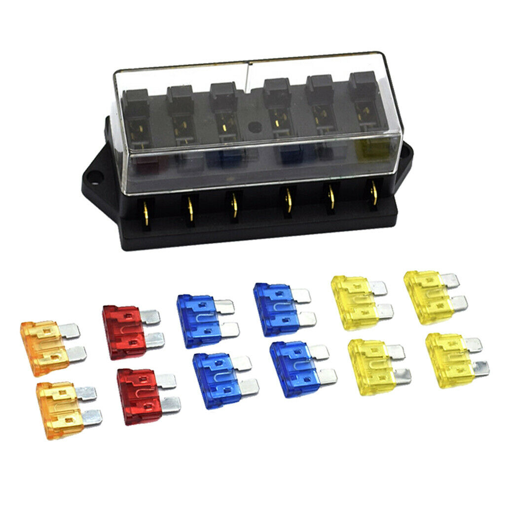 Automotive 6-Way Blade Fuse Box Block w/ LED Light for Vehicle SUV Mini