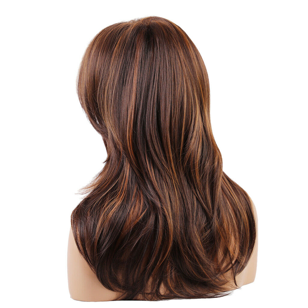 Lady Layered Straight Wavy Full Wig Synthetic Hair Heat Safe Party Mix Brown