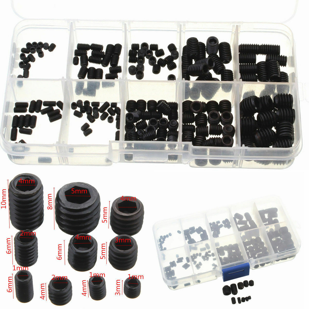 200pcs Black Allen Head Socket Hex Set Grub Screw Cup Point Assortment Kit Steel