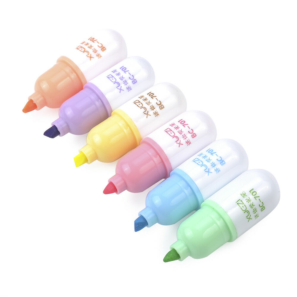 6 Colors Highlighter Marker Pen Bookmark Drawing Marker Kids Stationery Cute Set