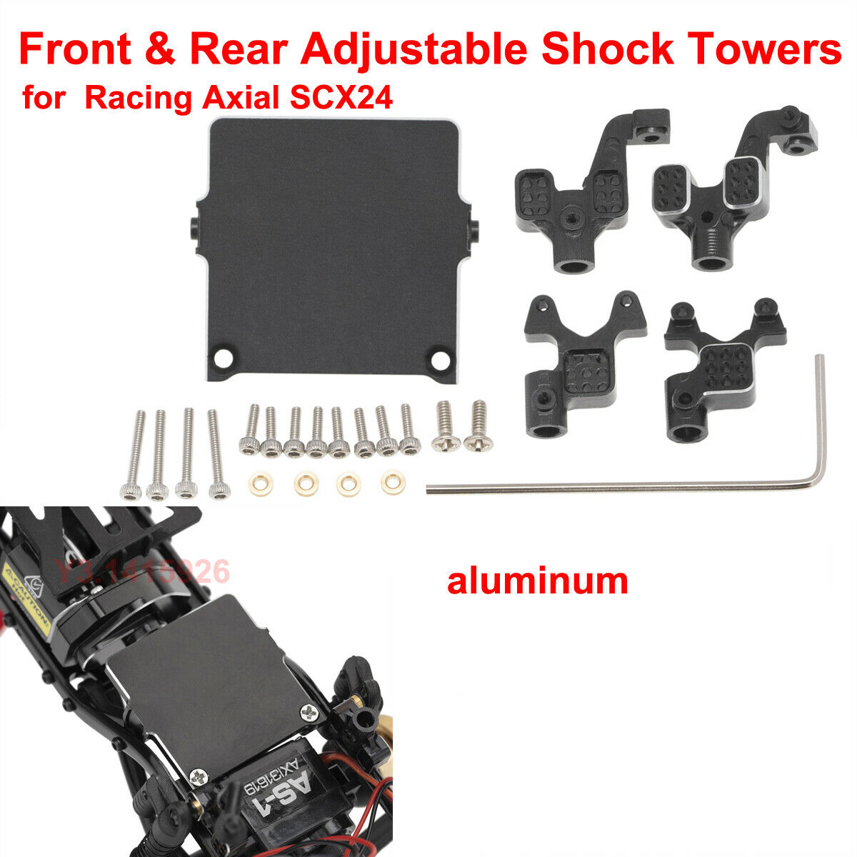For Racing Axial SCX24 Aluminum Front & Rear Adjustable Shock Towers Black 1 Kit