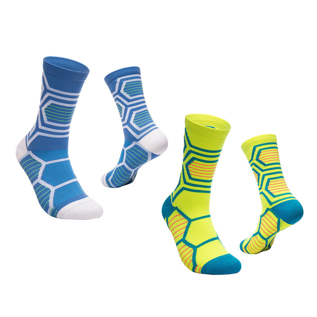 Premium Mid-Calf Socks Compression Socks Blue+Yellow for Running Cycling