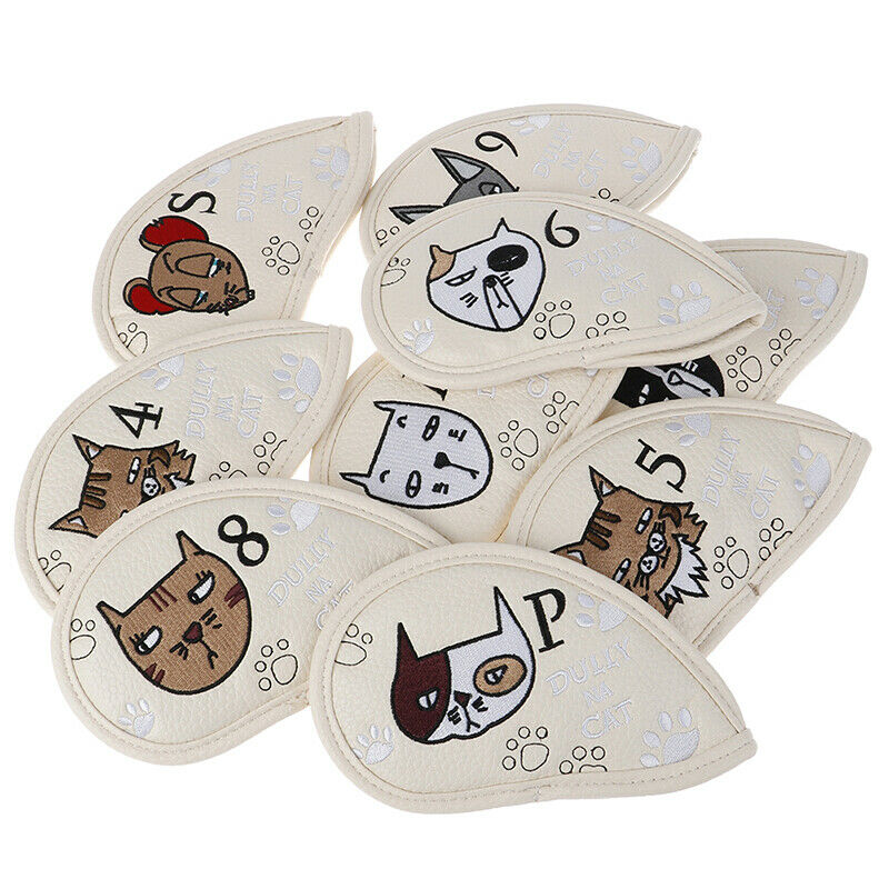 9 Pcs Portable Golf Club Headcovers Cute Cartoon Cat Pattern PU Waterproof Co TH
